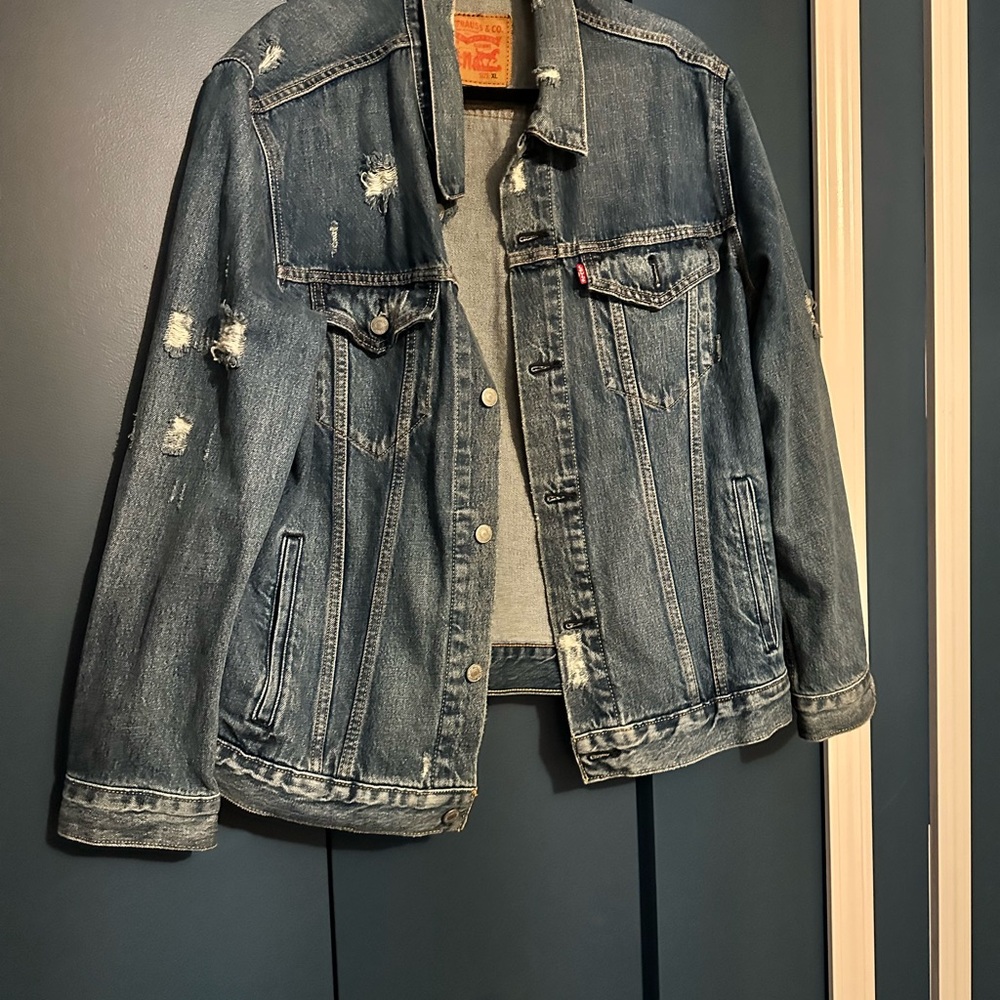 Levi's Blue Trucker Jean Jacket with Distressed Details